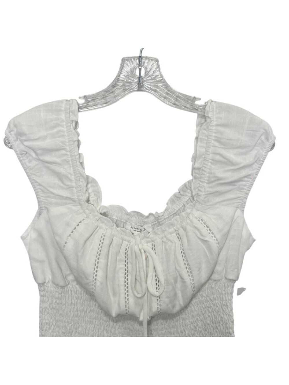 Kirious Smocked Crop Top‎ Linen Blend Large White New Milkmaid Babydoll - Picture 3 of 8